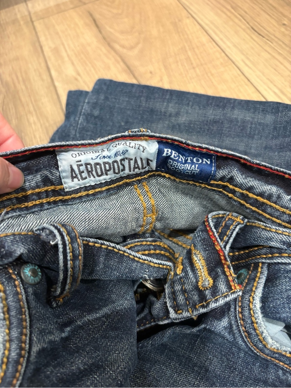 2 PAIR MENS Aeropostale Blue Denim Jeans with Leather Logo Patch 34/34 - Picture 5 of 6